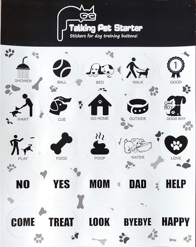 Dog Stickers, 25 Modern Pet Training Actions, Black-White, Paper, Indoor, Single Use