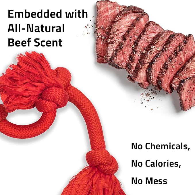 Playology Dog Toys | Dri-Tech Rope Tug of War Dog Toy for Tough Chewers | Beef Scented Mega Size Tug Rope Toys for Extra Large Dogs