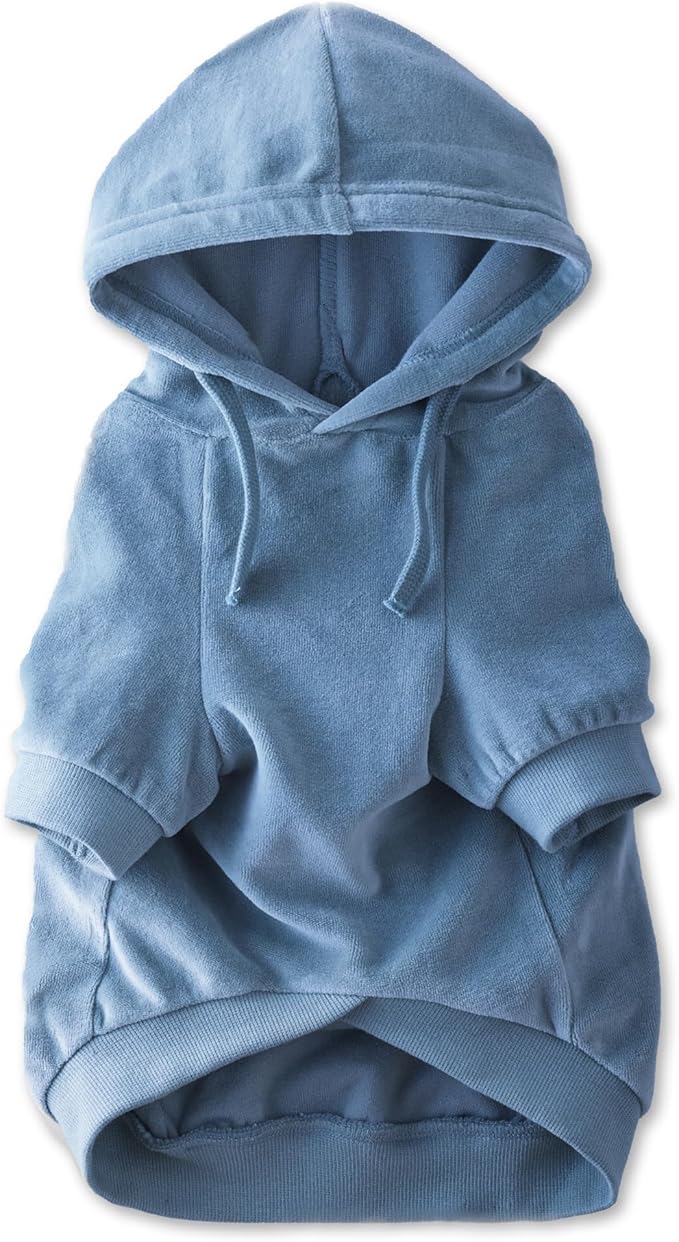 Pet Passion Cooper II Organic Cotton Velour Dog Hoodie Pet Coat for Small, Medium and Large Dogs, Faded Denim, X-Large