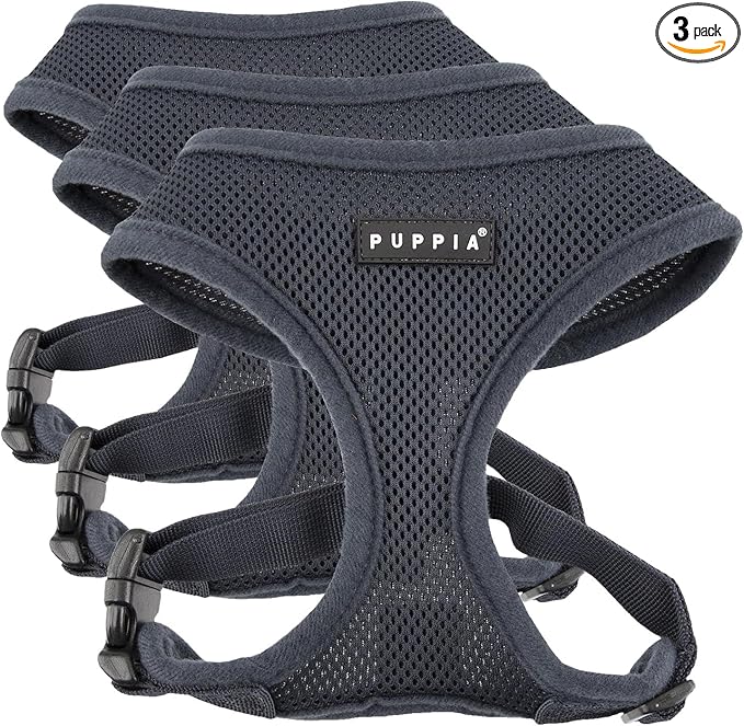 Authentic Puppia Soft Harness, Grey, Small (Pack of 3)
