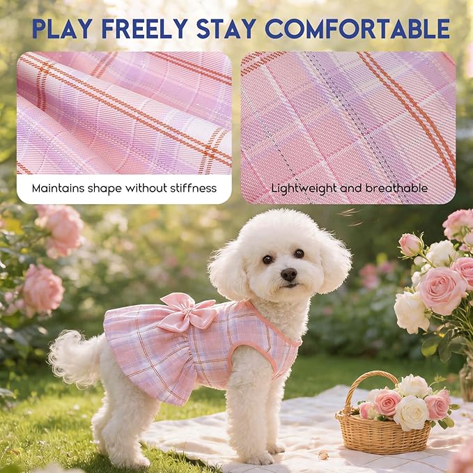 ASENKU Dog Dress Pet Wedding Dress Princess Lace Puppy Birthday Party Outfit Formal Apparel Girl for Small Medium Dogs Cats (XX-Small, Pink Plaid)