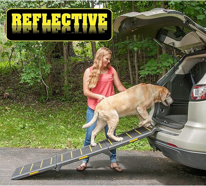 Pet Gear Tri-Fold Portable Pet Ramp for Dogs and Cats, 71" Long, Extra Wide, Holds up to 200lbs, Patented Design, Compact/Easy Fold with Safety Tether, Available in 2 Models