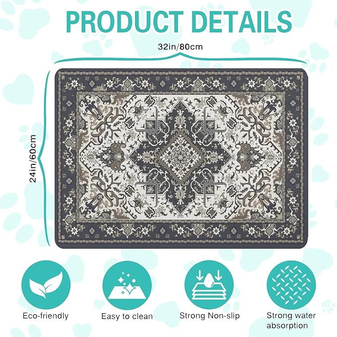 Pet Feeding Mat for Floors Waterproof Dog Mat for Food and Water Absorbent Quick Dry Non Slip mat for Cat Bowls