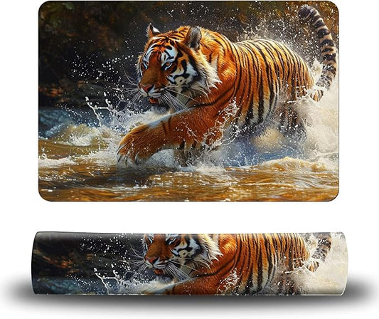 Dog Food Mat, 19.6" x 23.6" Absorbent Pet Feeding Mat for Food and Water, Waterproof Diatom Mud Pet Placemat with Non-Slip Rubber Backing, Easy Clean Cat Bowl Mat for Floors - Tiger