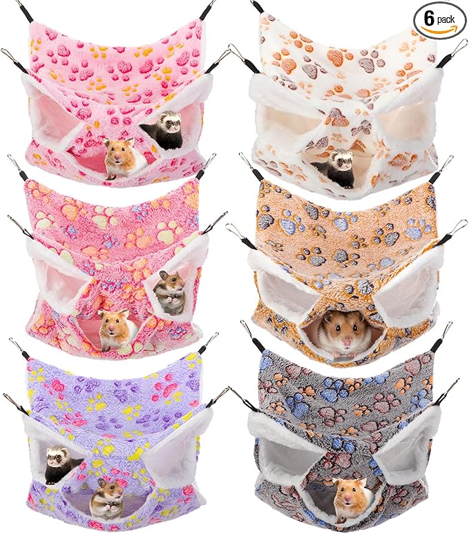 Sadnyy 6 Pieces Guinea Pig Rat Hammock Three Layer Ferret Bed Small Animal Hanging Pet Cage Hammock for Chinchilla Rat Sugar Glider Squirrel Reptiles (Classic Pattern)