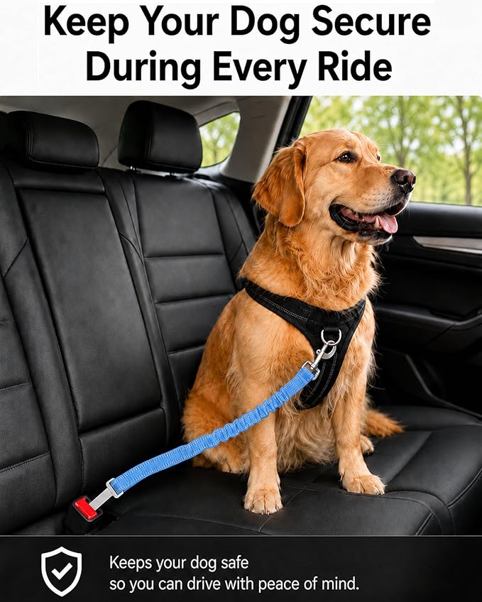 Dog Seat Belt 2Pcs, Retractable Pet Car Harness, Adjustable Dog SeatBelts for Vehicle, Nylon Pet Safety with Elastic Bungee
