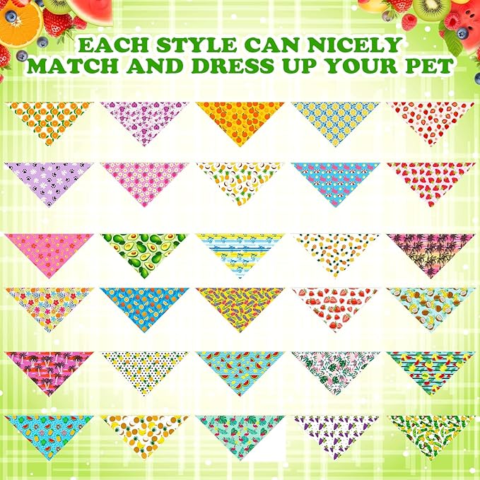 Youyole 120 Pcs Dog Bandana Bulks Fruits Dog Bandanas Summer Pet Scarf Soft Cat Triangle Scarfs Pet Bandana Flamingo Bibs for Small and Medium Breed Costume Accessories Decor