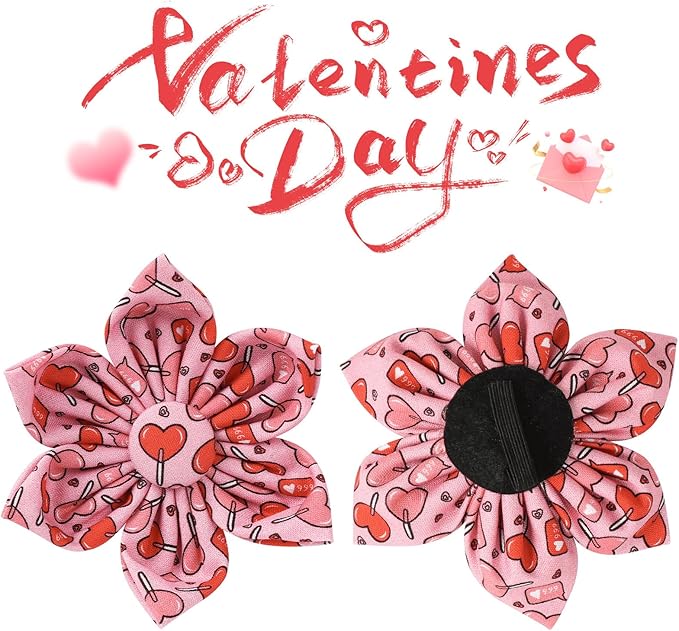 Valentine Dog Collar with Flower, Heart Flower Collar for Puppy Girl Boy Dog or Cat, Comfortable Dog Collar Flower with Durable Metal Buckle, Cute Pet Collar, XS, Neck 8-12in