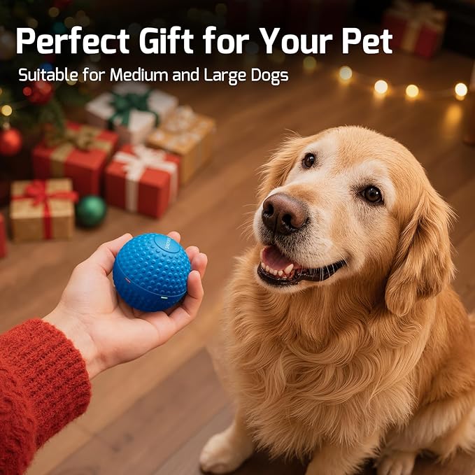 SNOYWEN Interactive Dog Balls, Smart Dog Toy for Medium & Large Dogs, Rubber Material, Automatic Moving, Rotating, Bouncing, IPX7 Waterproof, Motion-Activated Dog Stimulation Toy (Blue)
