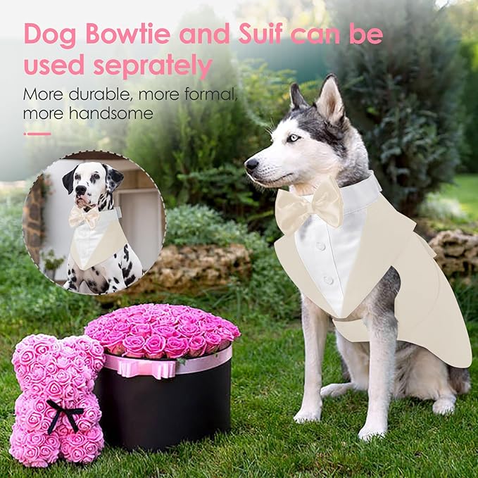 AOFITEE Dog Tuxedo Formal Dog Suit and Bandana Set, Gentle Dogs Wedding Party Suit Bow Tie Shirt, Tuxedo for Small Dogs Costume Outfit with Detachable Bowtie Collar for Christmas Halloween Dress Up