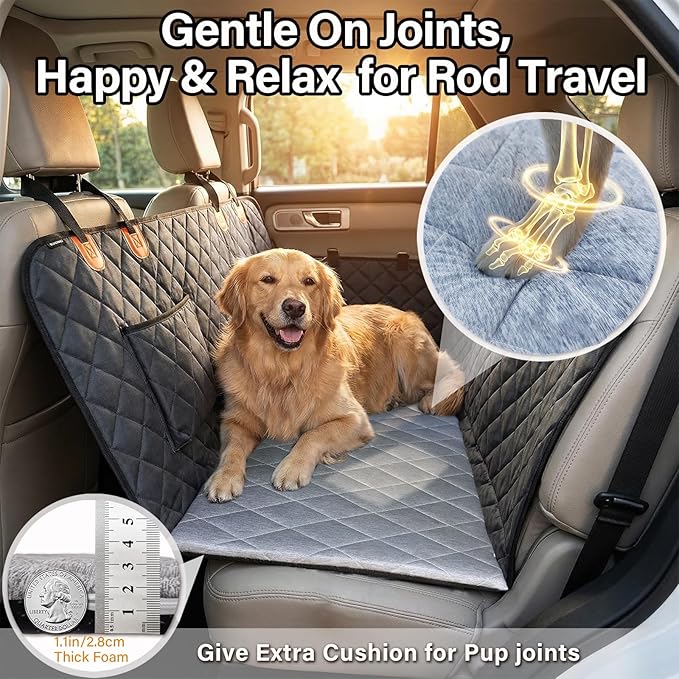 JoyBlooms Dog Bed for Car Back Seat, Dog Cooling Mat with 1.1in/2.8cm Thick Foam, Cooling Anti-Slip Washable Back Seat Pet Bed, 51.6in x 22.6in Fit on Backseat Extenders of SUVs and Small Trucks,Gray