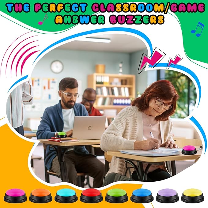Honoson 8 Pieces Recordable Answer Buzzers Button for Trivia Games Show Buzzers Recording Buttons Gifts for Classroom Team(Novelty Color)