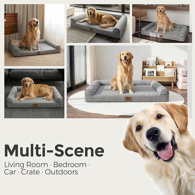 Sytopia 42 Inch Indestructible Dog Beds for Large Dogs, Big Chew Proof Orthopedic Egg Crate Foam Pet Bed with Washable Removable Cover and Anti-Slip Bottom, Grey