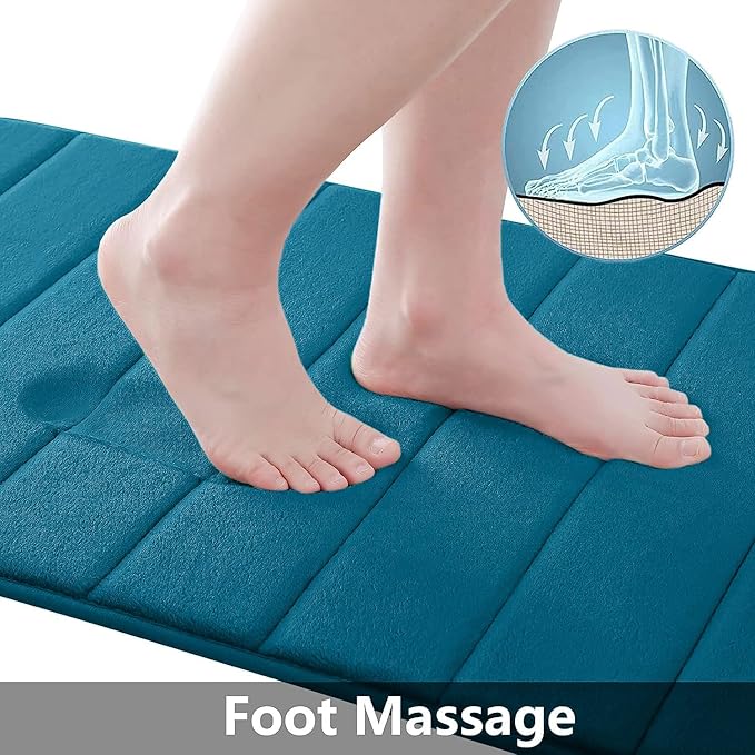 Buganda Memory Foam Bath Mat, 44" x 24", Ultra Soft and Non-Slip Bathroom Rugs, Water Absorbent and Machine Washable Bath Rug Runner for Bathroom, Shower, and Tub, Peacock Blue