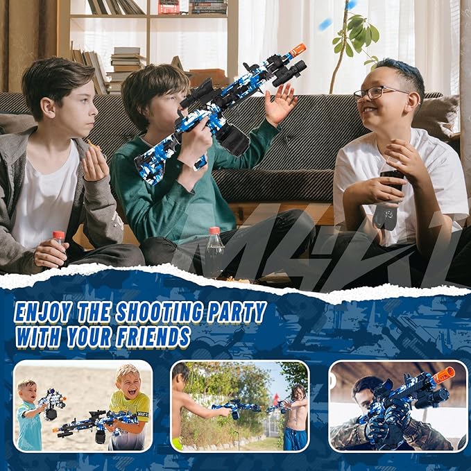 Electric Gel Ball Blaster, High Speed Automatic Splatter Ball Blaster with 60000+ and Goggles, Rechargeable Splatter Ball Toys for Outdoor Activities Shooting Game Party Favor- Blue