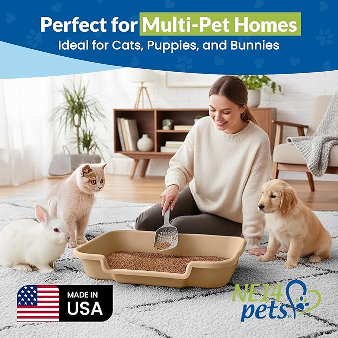 KittyGoHere Senior Cat Litter Box, Large Litter pan with Long-Handle Jumbo Scoop, Open Top Low Entrance Kitty Litter Box, Lightweight Low Entry Litters Box, Durable, Made in USA (Beach Sand)