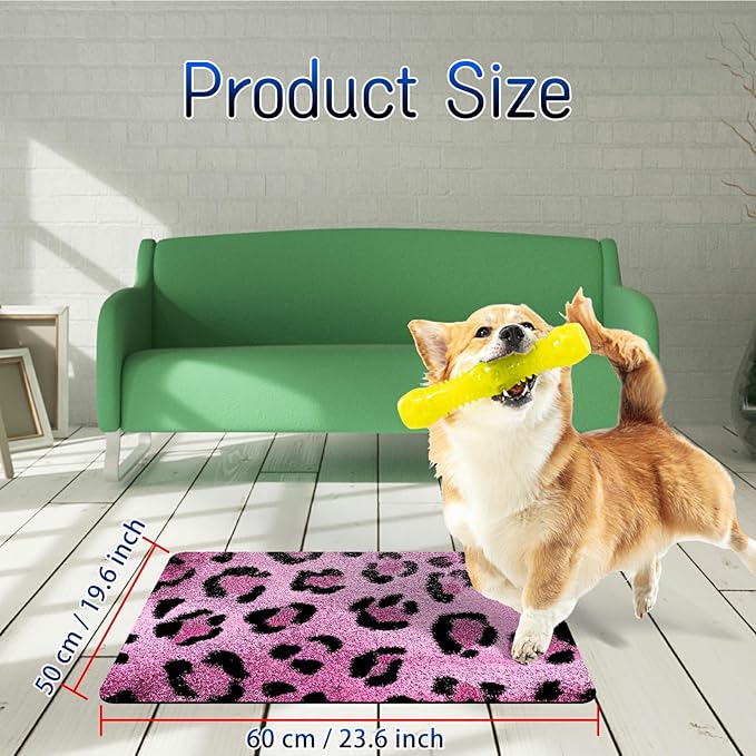 Dog Food Mat, 19.6" x 23.6" Absorbent Pet Feeding Mat for Food and Water, Waterproof Diatom Mud Pet Placemat with Non-Slip Rubber Backing, Cat Bowl Mat for Floors - Pink Leopard Print