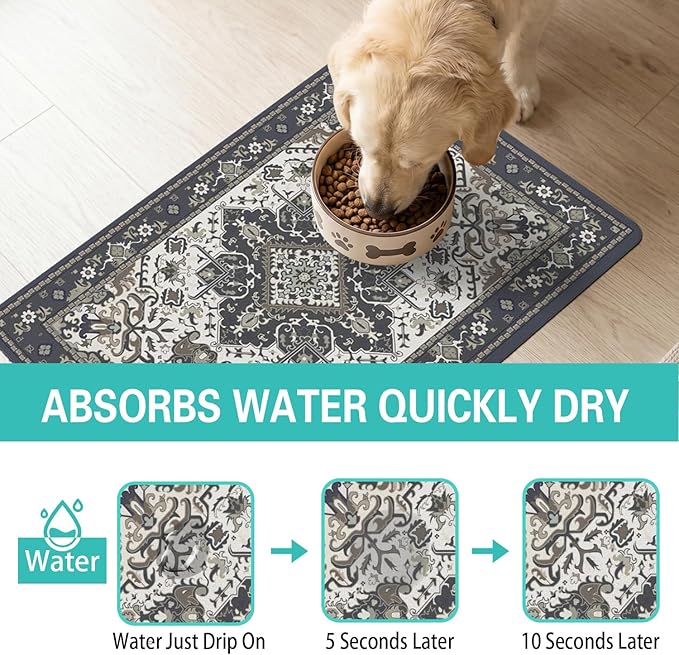 Pet Feeding Mat for Floors Waterproof Dog Mat for Food and Water Absorbent Quick Dry Non Slip mat for Cat Bowls