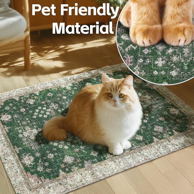 Cat Litter Mat Litter Trapping Mat, 40"x30" Waterproof Urine Proof Litter Box Mat Catcher Mat Non-Slip Washable for Kitty Kitten, Green