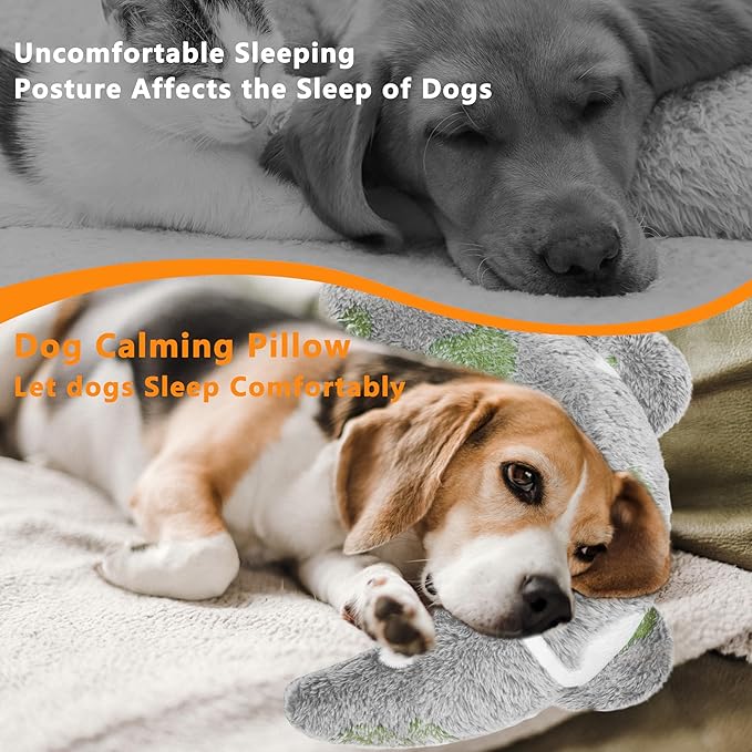 Pet Calming Pillow for Dogs, Soft U-Shaped Pillow Glow in the Dark, Joint Relief, Sleep Comfortably,Suit for Small, Medium, Large Dogs, Fluffy Pet Neck Pillow (S-Yellow Gray)