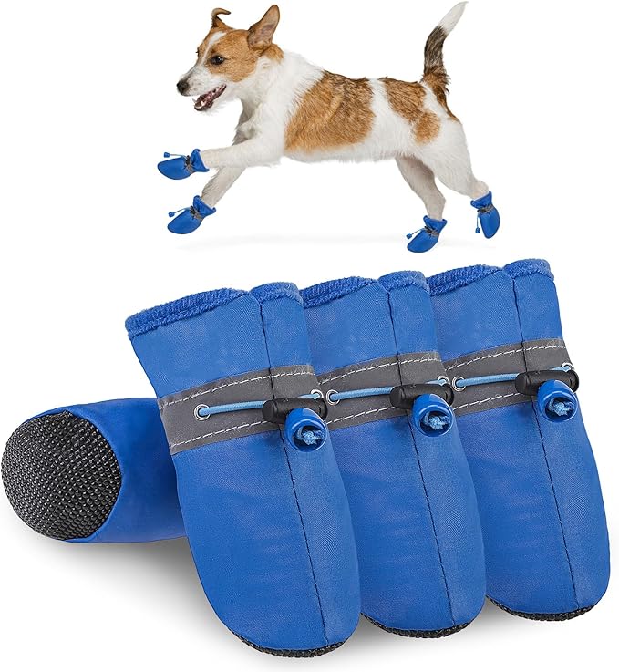 SCENEREAL Dog Shoes for Hot Pavement for Small Medium Dogs Paw Protectors, Summer Heat Boots Resistant Waterproof Soft Outdoor Walking Indoor Hardfloors, Blue Size 3