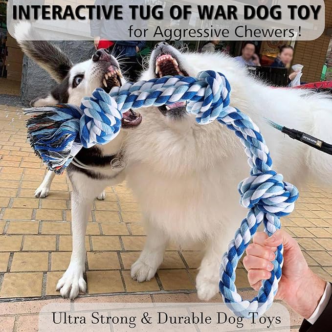 XIGOU Dog Rope Toys Indestructible Dog Toys, Dog Chew Toys for Aggressive Chewers, Tough Puppy Teething Chew Toys for Boredom, Dental Cleaning Tug of War Dog Toy, Great for Small to Large Breed, Blue