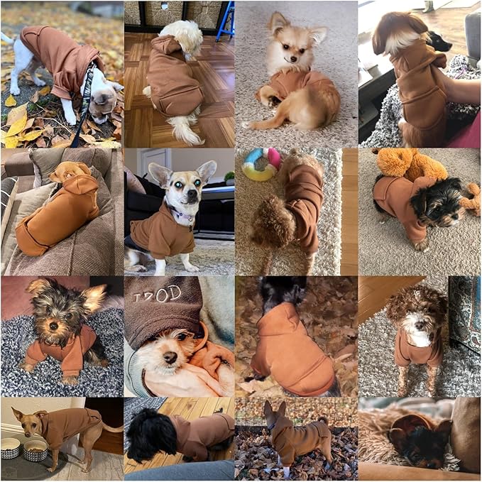 Jecikelon Soft Dog Hoodies for Small Dogs, Fleece Puppy Sweatshirt with Pockets, Warm Winter Cold Weather Coats for Pet Cat, Cute Clothes Puppy Costume (Coffee, Large)