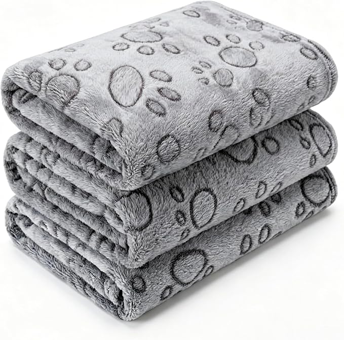 1 Pack 3 Blankets Super Soft Fluffy Premium Fleece Pet Blanket Flannel Paw Printed Throw for Dog Puppy Cat (Large 41x31'', Grey)