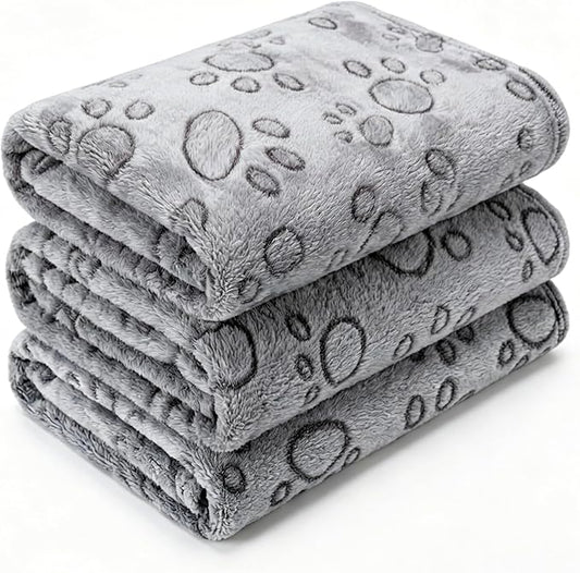 1 Pack 3 Blankets Super Soft Fluffy Premium Fleece Pet Blanket Flannel Paw Printed Throw for Dog Puppy Cat (Large 41x31'', Grey)