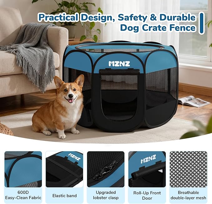 Dog Cat Playpen, Portable Puppy Pet Crate Indoors for Small/Medium Dogs Cats Rabbits, Foldable Dog Cage Enclosure for Outdoor, Pop Up Dogs Tent Kennel with Carrying Case, Blue Black