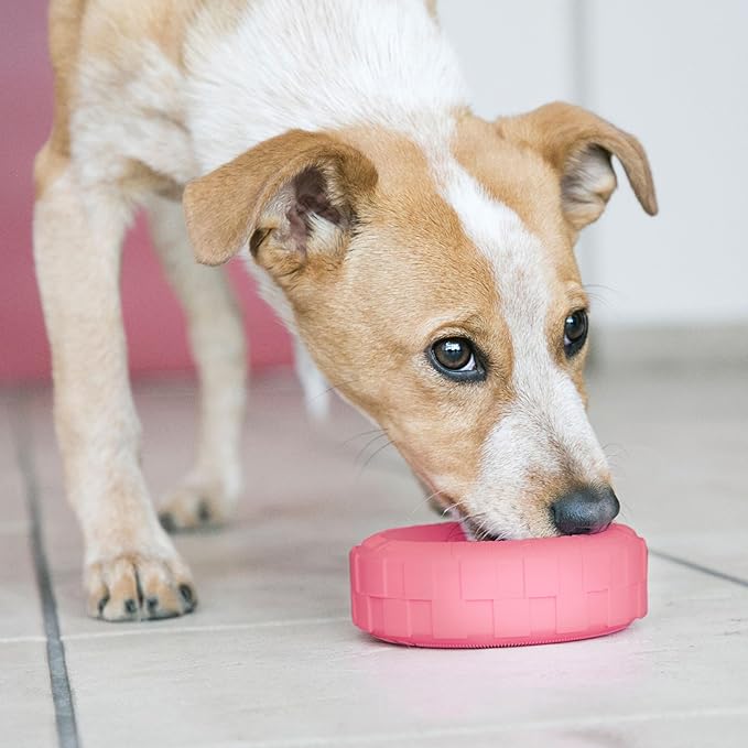 KONG Puppy Tires - Dog Chew Toy for Puppies - Stuffable Dog Toy for Treats & Snacks - Natural Rubber Chew Toy for Teething Puppy - for Small Puppies - Pink