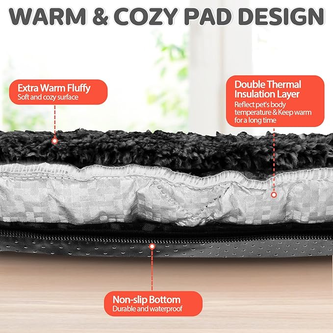 Self Warming Cat Bed Pad Self Heating Pet Mat Warmer Bed Mat for Feral and Indoor Washable Thermal Pet Kennel Pad with Anti-Slip Bottom(Black,16 x 20 Inch)