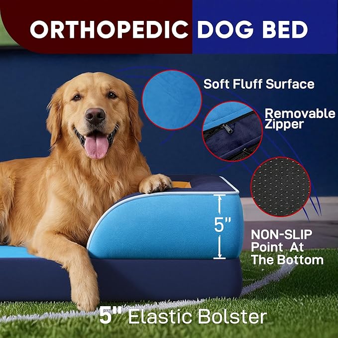 Comfort Expression Orthopedic Dog Bed for Large Dogs 36x27 Inch, Waterproof Egg Crate Foam Large Pet Bed with Bolsters, Dog Couch with Washable Cover & Non-Slip Bottom, Houston