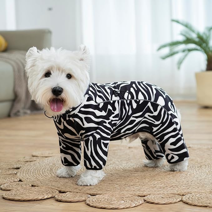 Fleece Dog Coat for Small Medium Dog,Pullover Pajamas Jumpsuit Bodysuit Puppy Coats with Legs, Pet Windproof Warm Cold Weather Jacket Full Body Vest Cozy Snowsuit Outfit Clothes (Zebra Striped, XXL)