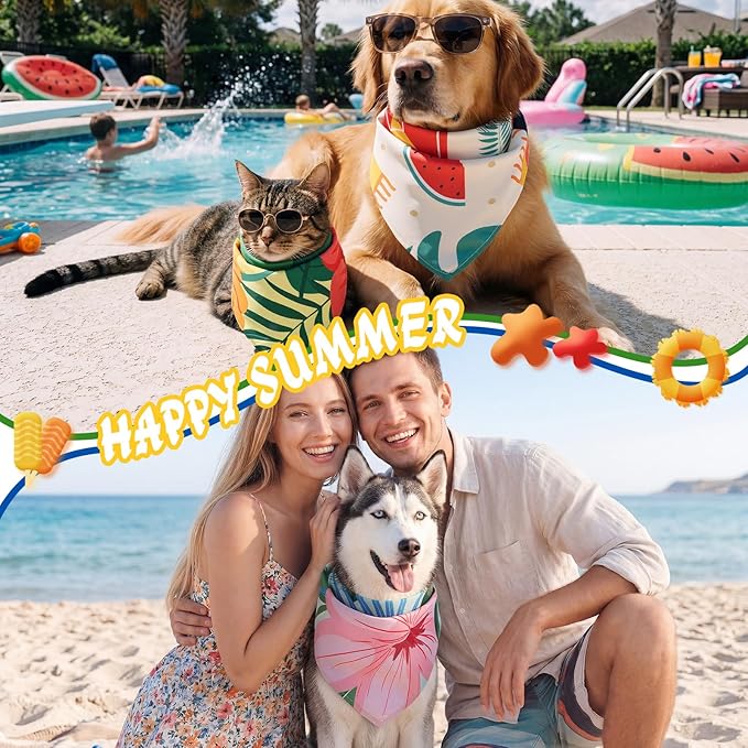 Huhumy 100 Pcs Summer Bandanas for Dogs Colorful Summer Pet Bandanas Bulk Triangle Pet Bibs Scarf for Medium Large Dogs Birthday Holiday Beach Grooming Costume Decor