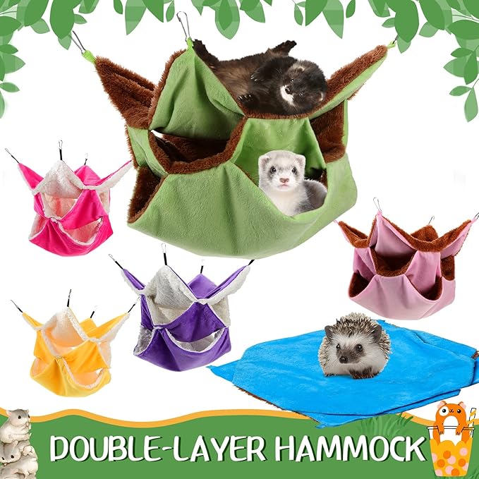 Jerify 6 Pcs 3 Layers Rat Hammock Set Small Animals Hammock Guinea Pig Ferret Hanging Hammocks Hamster Pet Cage Accessories for Chinchilla Sleeping and Playing(Macaron Color)