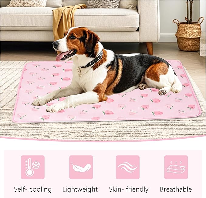 DELIFUR Cat Cooling Mat- Pet Cooling Mat Outdoor for Dogs Self Cooling Pad for Kitten Cat Puppy Machine Washable (Small, Pink Peach)