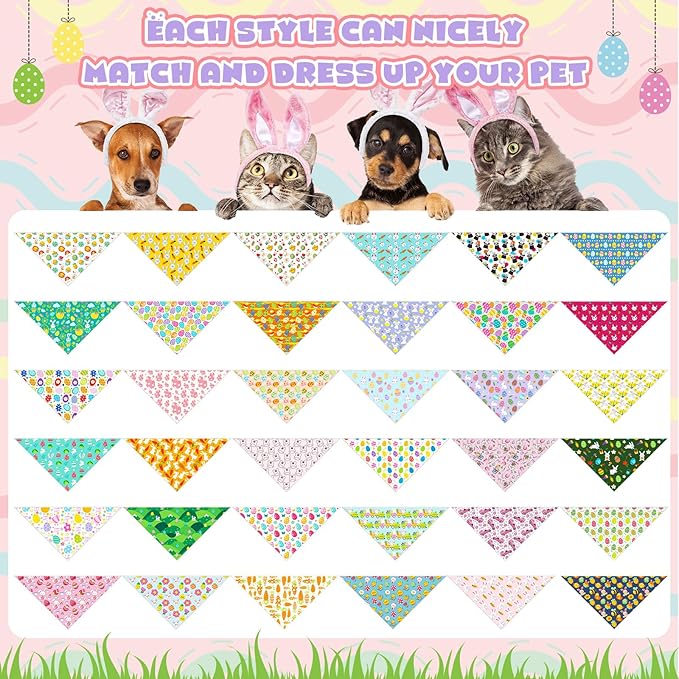 Sanwuta 72 Pcs Spring Dog Bandana Bulk Washable Puppy Triangle Scarfs Cat Bandanas Rabbit Adjustable Soft Spring Pattern Pet Triangle Bibs Accessories for Small Medium Dogs Cats Pets Costume