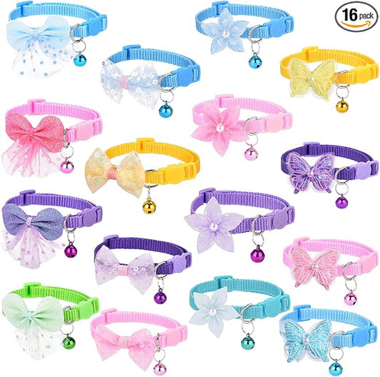 16 PCS Cute Cat Collars Breakaway with Bell for Boy Cats and Girl Cats Gifts (#2-Multicolor Lace)