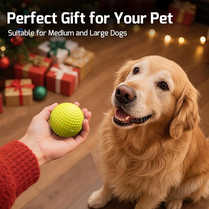 SNOYWEN Smart Interactive Dog Balls, Durable Food-Grade Rubber Material, Automatic Moving, Bouncing, Rotating Toy with Light for Medium, Large Dogs, IPX7 Waterproof (Yellow)