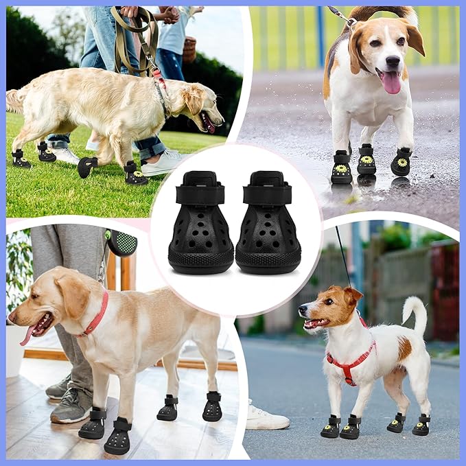 Lukovee Dog Shoes for Hot Pavement - Breathable Non Slip Dog Sandals with Reflective Stripes, Easy ON & Off, Easy-Clean Summer Outdoor Pet Boots for Small Medium Large Dogs (Black, Size 6)