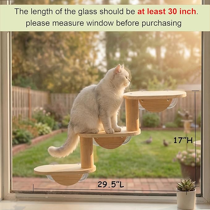 Cat Window Ladder 3-Levels for Indoor Cats Climbing Wood Window Shelf Cats Play and Watch Birds