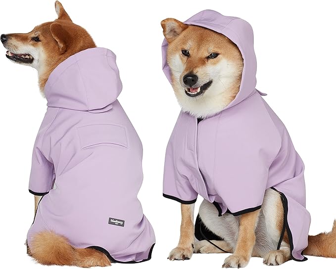 Blueberry Pet 2023 New 26" Waterproof Dog Softshell Jacket, Hooded Raincoat and Windbreaker with Leash & Harness Hole, Lilac, Outdoor Rain Gear for Dogs