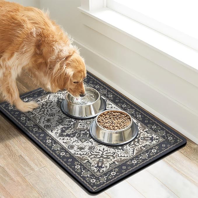 Pet Feeding Mat for Floors Waterproof Dog Mat for Food and Water Absorbent Quick Dry Non Slip mat for Cat Bowls