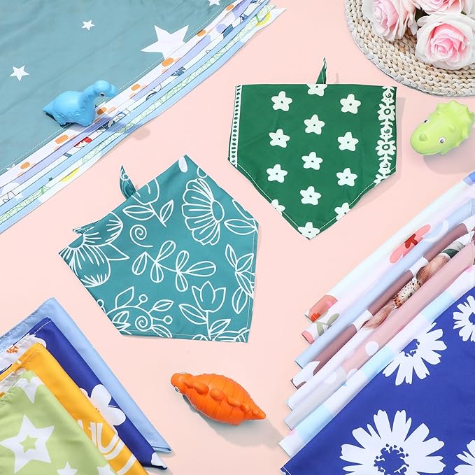 Huhumy 150 Pcs Boho Dog Bandanas Bulk Pet Bibs Colorful Triangle Scarf Pet Boho Bandanas for Medium Large Dogs Spring Summer Birthday Costume Decoration