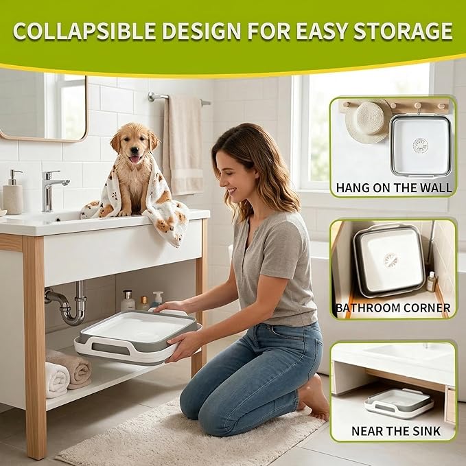 Small Collapsible Puppy Cat Bath Tub: Portable Dog Kitten Shower Tub, Washing Bathtub for Chihuahua Yorkie Pomeranian Bichon Maltese Shih Tzu Toy Poodle Boston, Foldable Washing Station Indoor Outdoor