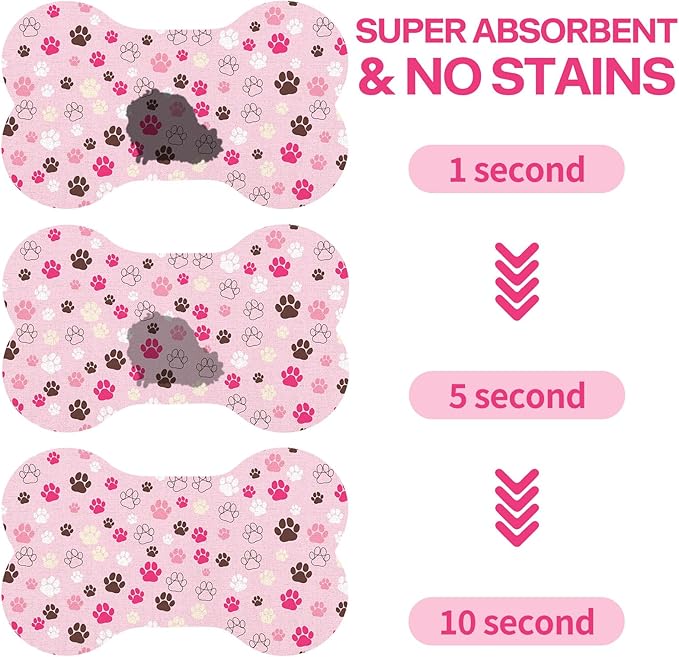 Pet Dog Cat Food Mat, Absorbent Bone Shaped Dog Bowl Mats for Food and Water, Non Slip Cute Dogs Cat Placemats Feeding Mat with Rubber for Floors Indoor Puppy Pet Accessories Supplies 12"x20" Pink