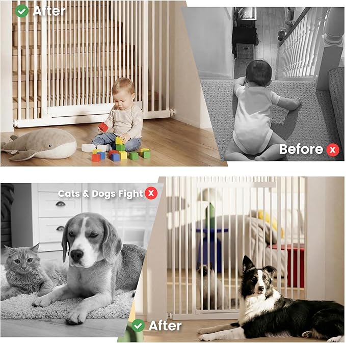 Gardner Pet Extra Tall Cat Gate 49"-86" Adjustable Height, Tall Pet Gate for Doorways/Hallways with 27.5"-37" Adjustable Width Baby Gate with 4 Extensions Kits, No Drilling Pressured Mounted (White)