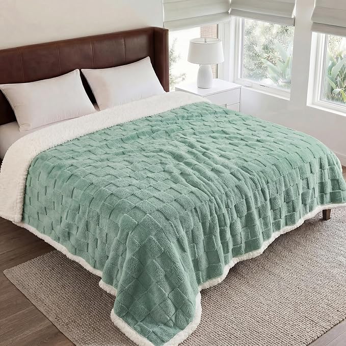 Luciphia Waterproof Dog Blanket, Leakproof Large Pet Blanket for Couch Sofa Bed Furniture Cover Protector, Washable Soft Sherpa Fleece with 3D Jacquard, Cozy Calming Reversible,Sage Green, 85"x57"