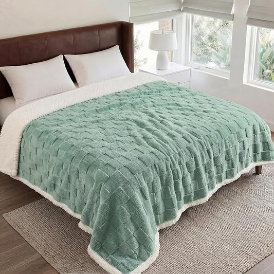 Luciphia Waterproof Dog Blanket, Leakproof Large Pet Blanket for Couch Sofa Bed Furniture Cover Protector, Washable Soft Sherpa Fleece with 3D Jacquard, Cozy Calming Reversible,Sage Green, 85"x57"